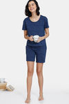 Zivame Color Me Happy Knit Cotton Shorts Set - Medieval Blue — thumbnail 4